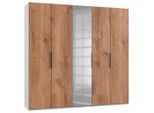 Mid.you , Weiß, Eichefarben, Alufarben , Holzwerkstoff , 6 Fächer , 250x236x58 cm , BQ - Bündnis für Qualität, Made in Germany, DIN EN ISO 9001 , umfangreiches Zubehör erhältlich, in verschiedenen Größen erhältlich, in verschiedenen Holzdekoren erhältlich, Schrankfront mit Spiegel , Schlafzimmer, Kleiderschränke, Drehtürenschränke