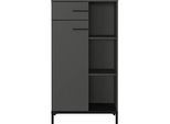 Regalschrank Monaco, 3 Fächer, 2 Fachböden, 1 Schublade, 1 Tür mit Griffen, B 640 x T 340 x H 1200 mm, Holz/Metall, graphit/schwarz