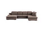 Livetastic , Taupe , Textil , Ottomane rechts, U-Form , 353x212 cm , Made in EU , Hocker erhältlich, Rücken echt, Armteil links , Wohnzimmer, Sofas & Couches, Wohnlandschaften, Wohnlandschaften U-Form