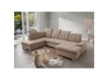 Livetastic , Hellbraun , Textil , Uni , Ottomane links, U-Form , 330x212 cm , Made in EU , Liegefunktion, seitenverkehrt erhältlich, Schlafen auf Sitzhöhe, Rücken echt, Armteil links ,