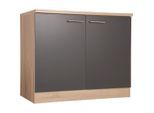 Respekta , Grau, Eichefarben , Holzwerkstoff , einzeln stellbar , 100x84.8x60 cm , individuell planbar , Küche, Küchenblöcke, Küchenschränke, Spülenunterschränke