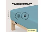 Spannbettlaken SCHLAFGUT "EASY JERSEY Bettlaken, 150 g/m², 100% Baumwolle, Spannbetttuch", blau (petrol mid), L:200cm, Jersey, Obermaterial: 100% Baumwolle, Bettlaken, Spannbettlaken, Spannbettlaken bis 22 cm Höhe, bügelfrei, pflegeleicht, perfekter Sitz