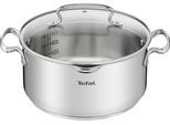 Kochtopf TEFAL "Duetto+", grau (edelstahl), H:12cm Ø:24cm, Töpfe, Kochtopf, hochglanzpoliert, Glasdeckel mit Siebfunktion
