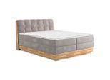 Möbelix , Beige , Textil , Eiche , massiv , H3 + H4 , 7-Zonen , 200x200 cm , FSC , Bettkasten, Matratze, gepolstertes Kopfteil, Topper durchgehend, Wendematratze mit unterschiedlichen Härtegraden , Schlafzimmer, Betten, Boxspringbetten