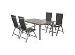 Gardenson , Schwarz, Silberfarben , Metall, Textil , Uni , Stuhl klappbar, Tisch mit Glasplatte, Rückenlehne mehrfach verstellbar , Gartenmöbel, Gartenmöbel-Sets, Gartengarnituren