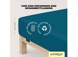 Spannbettlaken SCHLAFGUT "EASY JERSEY Bettlaken, 150 g/m², 100% Baumwolle, Spannbetttuch", blau (petrol deep), L:200cm, Jersey, Obermaterial: 100% Baumwolle, Bettlaken, Spannbettlaken, Spannbettlaken bis 22 cm Höhe, bügelfrei, pflegeleicht, perfekter Sitz