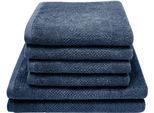 Handtuch Set DYCKHOFF "Popcorn Streifen", navy, 6, Walkfrottier, Walkfrottier, Obermaterial: 100% Baumwolle, Handtuch-Sets, Handtuch Set, 2 Badetücher (70x140 cm), 4 Handtücher (50x100 cm)