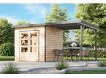 Gartenhaus KARIBU "Plutino 2 SET, in verschiedenen Farben", naturbelassen, graualuminium, ohne Fußboden, Blechdach, Massivholz, Gartenhäuser, Gartenhaus, inkl. Anbaudach