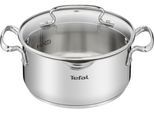 Kochtopf TEFAL "Duetto+", grau (edelstahl), H:10cm Ø:20cm, Töpfe, Kochtopf, hochglanzpoliert, Glasdeckel mit Siebfunktion