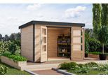 Gartenhaus KARIBU "Jupiterino 4, in verschiedenen Farben", naturbelassen, anthrazit, ohne Fußboden, Blechdach, Massivholz, Gartenhäuser, Gartenhaus