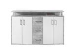 Carryhome Sideboard, Grau, Weiß, Kunststoff, 2 Fächer, 3 Schublade(n) Schubladen, 139x90x34 cm, Typenauswahl, in verschiedenen Holzdekoren erhältlich, Kleinmöbel, Kommoden, Sideboards