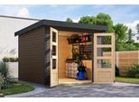Gartenhaus KARIBU "Jupiterino 3,5, in verschiedenen Farben", braun (terragrau, anthrazit), ohne Fußboden, Blechdach, Massivholz, Gartenhäuser, Gartenhaus