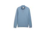 TOM TAILOR Herren Troyer Strickpullover mit Fischgrät-Struktur, blau, Uni, Gr. M