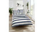 Bettwäsche KAEPPEL "College", blau (marine), B/L: 135cm x 200cm, 1 Stk., 1 Stk., Mako-Satin, B/L: 80cm x 80cm, 2 Stk., Mako-Satin, Obermaterial: 100% Baumwolle, Bettwäsche, Bettwäsche, Mit breiten Streifen