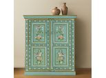 Highboard OTTO HOME "Prem", bunt (grün, bunt), B:87cm H:100cm T:38cm, Massivholz, Sideboards, Highboard, mit dekorativen Fräsungen, handbemalt, Unika-Möbel, Breite 87 cm