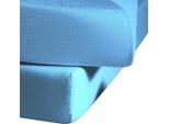 Spannbettlaken FLEURESSE "Ines hochwertiger Jersey aus reiner Baumwolle", blau (mittelblau), B:120cm L:200cm, Jersey, Obermaterial: 100% Baumwolle, Bettlaken, Spannbettlaken, aus Baumwolle, für Matratzen bis 23 cm Höhe, Bettlaken, Spannbetttuch