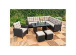 Gardenson , Braun, Beige , Metall, Kunststoff , Uni , Tisch mit Glasplatte , Gartenmöbel, Gartenmöbel-Sets, Gartengarnituren