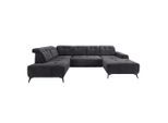 Livetastic , Anthrazit , Textil , Uni , Ottomane links, U-Form , 337x200 cm , Made in EU , Typenauswahl, Stoffauswahl, seitenverkehrt erhältlich, Rücken echt, elektrischer Sitzvorzug ,