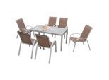 Gardenson , Silberfarben, Taupe , Metall, Textil , Uni , Stühle stapelbar, Tisch mit Glasplatte , Gartenmöbel, Gartenmöbel-Sets, Gartengarnituren