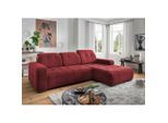 Livetastic , Rot , Textil , Uni , Ottomane rechts, L-Form , 292x185 cm , Made in EU , USB-Anschluss, elektrischer Sitzvorzug, USB-C-Anschluss ,