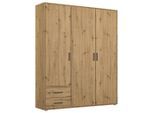 Rauch Möbel , Eiche Artisan , Holzwerkstoff , 3 Fächer , 2 Schublade(n) Schubladen , 140x194x53 cm , Blauer Engel, BQ - Bündnis für Qualität, Made in Germany , Schlafzimmer, Kleiderschränke, Drehtürenschränke
