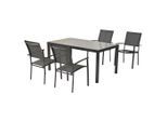 Gardenson , Graphitfarben, Grau , Metall, Textil , Uni , Stühle stapelbar, Tisch mit Glasplatte ,
