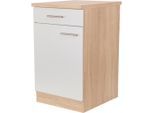 Respekta , Weiß, Eichefarben , Holzwerkstoff , 1 Fächer , 1 Schublade(n) Schubladen , seitenverkehrt montierbar, einzeln stellbar , 50x84.8x60 cm , individuell planbar , Küche, Küchenblöcke, Küchenschränke, Küchenunterschränke