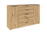Rauch Möbel , Chromfarben, Eiche Artisan , Holzwerkstoff , 5 Schublade(n) Schubladen , 160x100x42 cm , Blauer Engel, BQ - Bündnis für Qualität, Made in Germany , Kleinmöbel, Kommoden, Kommoden