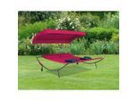 Gardenson , Rot , Metall, Textil , 130x137x200 cm , Räder am Kopfende, Kissen, verstellbares Dach , Gartenmöbel, Gartenliegen, Sonnenliegen