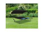 Gardenson , Schwarz , Metall, Textil , 130x137x200 cm , Räder am Kopfende, Kissen, verstellbares Dach , Gartenmöbel, Gartenliegen, Sonnenliegen