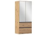 Rauch Möbel , Eiche Artisan , Holzwerkstoff , 1 Fächer , 2 Schublade(n) Schubladen , 91x197x54 cm , Schrankfront mit Spiegel , Schlafzimmer, Kleiderschränke, Drehtürenschränke
