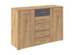 Möbelix , Grau, Eiche Artisan , Holzwerkstoff , 2 Fächer , 5 Schublade(n) Schubladen , 120x84x40 cm , Blauer Engel, Goldenes M, Made in Germany , Kleinmöbel, Kommoden, Kommoden