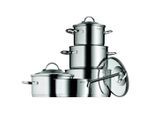 WMF Kochtopfset , Edelstahlfarben , Metall , 5-teilig , 16 cm,20 cm,16 cm , 1,9 l,3,3 l,5,7 l,2,5 l,1,7 l , backofengeeignet, kratzfest, rostfrei, breiter Schüttrand, hitzebeständig, geschmacksneutral, säurefest, TransTherm®-Allherdboden, optimale Wärmeverteilung , Kochgeschirr, Töpfe, Topfsets