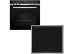 SIEMENS Flex-Induktions-Herd-Set "PQ521DB2ZM", Energieeffizienz: A+ (A+++-D), grau (edelstahl), Herdsets, Backwagen mit ausziehbarer Tür für bequemes Kochen & Backen