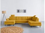 Wohnlandschaft HOME AFFAIRE "Birkholm U-Form", gelb (mustard), B:347cm H:83cm T:226cm, 98% Polyester 2% Polyamid, Sofas, Wohnlandschaft, Armlehnverstellung, auch in Easy Clean Bezug - mit Wasser zu reinigen