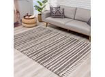 Hochflor-Teppich CARPET CITY "Pulpy 520" Gr. 2, grau, B:140cm H:30mm L:200cm, Kunstfaser, Teppiche, Fransenteppich, besonders weich, mit Fransen, Streifen Look