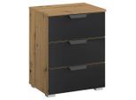 Rauch Möbel , Anthrazit, Eiche Artisan , Glas, Holzwerkstoff , 3 Schublade(n) Schubladen , 47x62x42 cm , Blauer Engel, Goldenes M, Made in Germany , Soft-Close-System , Schlafzimmer, Nachtkästchen