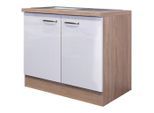 FlexWell , Sonoma Eiche, Weiß Hochglanz , Holzwerkstoff , 86x100 cm , Made in Germany , individuell planbar , Küche, Küchenblöcke, Küchenschränke, Spülenunterschränke