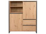 Mid.you , Anthrazit, Eichefarben , Holzwerkstoff , 3 Fächer , 2 Schublade(n) Schubladen , 120x140x40 cm , Kleinmöbel, Kommoden, Highboards