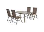 Gardenson , Silberfarben, Taupe , Metall, Textil , Uni , Stuhl klappbar, Tisch mit Glasplatte, Rückenlehne mehrfach verstellbar , Gartenmöbel, Gartenmöbel-Sets, Gartengarnituren