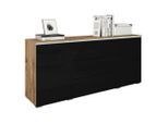 P & B , Eiche Wotan, Schwarz Hochglanz , Holzwerkstoff , 2 Fächer , 3 Schublade(n) Schubladen , 150x67.9x39.5 cm , FSC , stehend, Beleuchtung ,