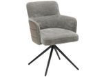 Mid.you , Grau, Schwarz , Metall, Textil , 58x82x64 cm , Sitzfläche 360° drehbar, inklusive Armlehnen , Esszimmer, Esszimmerstühle, Polsterstühle