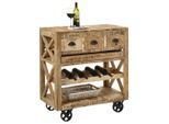 Livetastic , Braun , Holz , Mangoholz , massiv , 3 Schublade(n) Schubladen , rechteckig , 46x93x86 cm , mit Flaschenhaltern, abnehmbares Tablett , Kochen & Essen, Tischkultur, Servierwägen