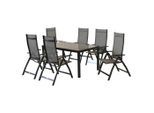 Gardenson , Braun, Graphitfarben , Metall, Textil , Uni , Stuhl klappbar, Tisch mit Glasplatte, Rückenlehne mehrfach verstellbar , Gartenmöbel, Gartenmöbel-Sets, Gartengarnituren