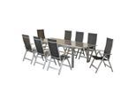 Gardenson , Schwarz, Silberfarben , Metall, Textil , Uni , Tisch ausziehbar, Stuhl klappbar, Tisch mit Glasplatte, Rückenlehne mehrfach verstellbar , Gartenmöbel, Gartenmöbel-Sets, Gartengarnituren