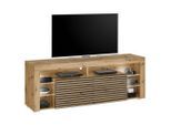 Livetastic , Schwarz, Eiche Artisan , Holzwerkstoff , Streifen , 4 Fächer , 4 Schublade(n) Schubladen , 179x66x44 cm , Beleuchtung ,