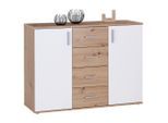 Möbelix , Weiß, Eiche Artisan , Holzwerkstoff , 4 Schublade(n) Schubladen , 132x94.8x38.3 cm , Kleinmöbel, Kommoden, Kommoden