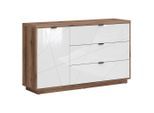 Möbelix , Eichefarben, Weiß Hochglanz , Holzwerkstoff , 1 Fächer , 3 Schublade(n) Schubladen , 156x93x42.5 cm , Kleinmöbel, Kommoden, Sideboards