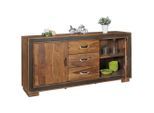 Mid.you , Sheeshamfarben, Schwarz , Holz, Textil , Sheesham,Sheesham , massiv,massiv , 2 Fächer , 3 Schublade(n) Schubladen , 160x80x44 cm , stehend, handgemacht ,