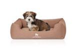 Knuffelwuff Orthopädisches Hundebett Leano aus Velours mit Handwebcharakter hellbraun M-L